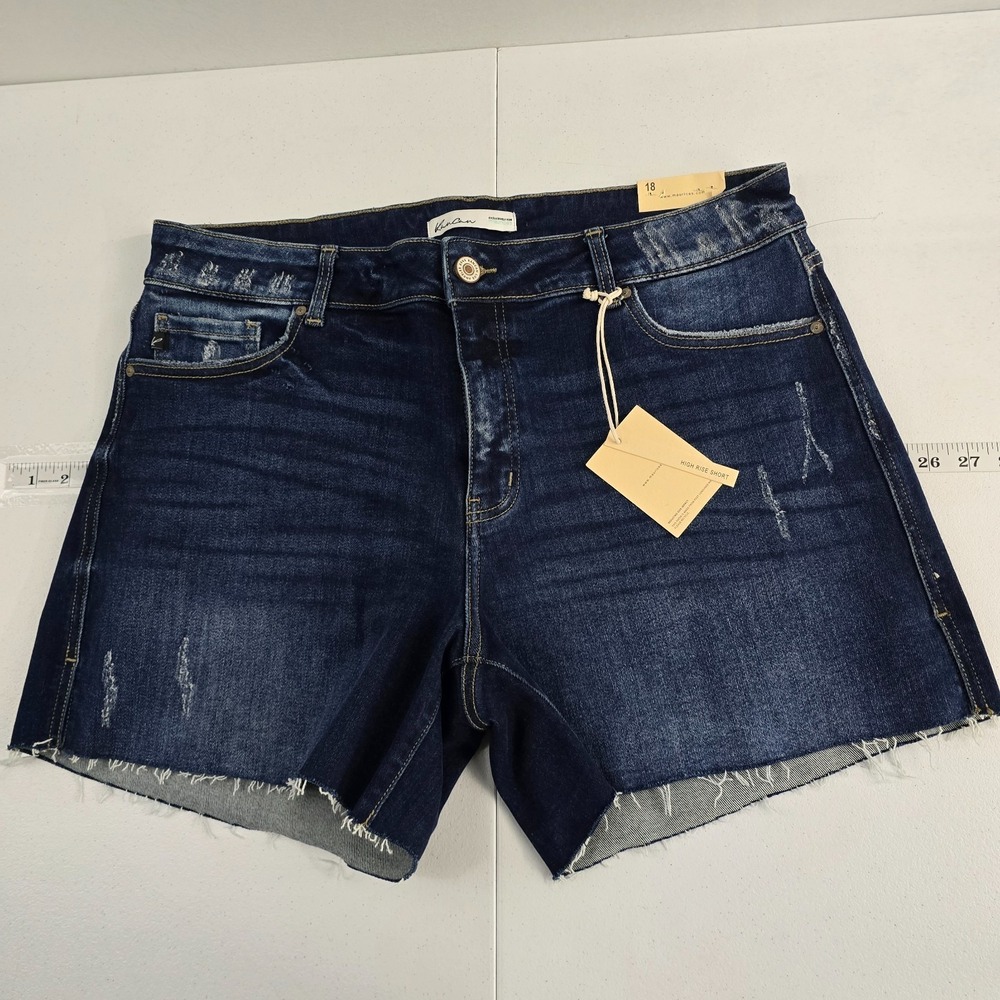 NWT Kancan high rise shorts blue denim womens size 18 7166